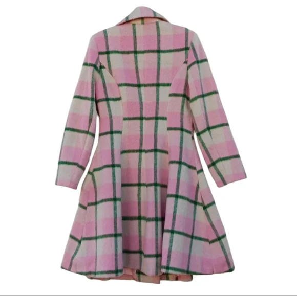 Hell bunny Millicent retro pink & green plaid peacoat womens sz small - Picture 5 of 15